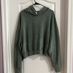 PINK Victoria's Secret Green Acid-washed Oversized Cropped Hoodie
